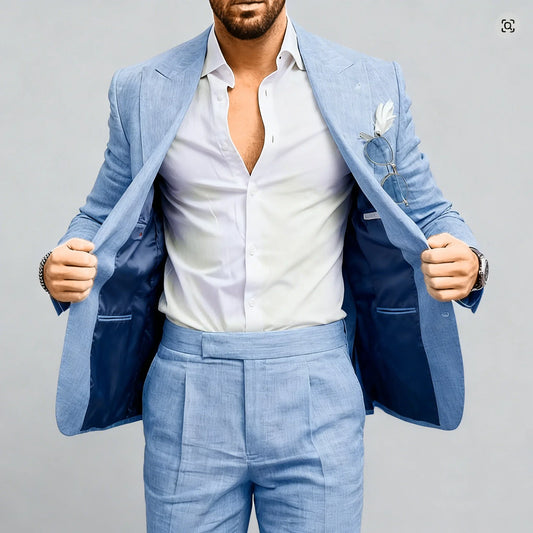 Mens Linen Suit for Beach Wedding Slim Fit 2 Piece Wedding Tuxedo for Men Casual Linen Suit Prom Party Suit