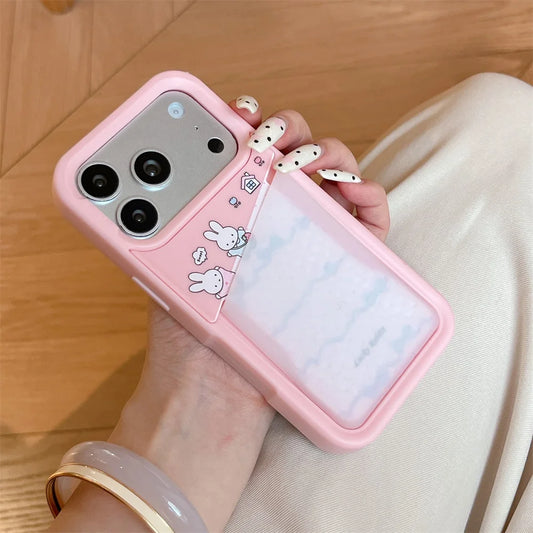 Korean Cute House Miffy Rabbit Kawaii Phone Case for iPhone 17 16 Pro Max 15 16 15 Pro 17 Pro Cover With Card Holder Fashion Cas
