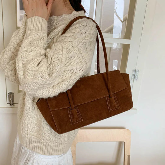 Vintage Suede Shoulder Bag Korean Fashion Simple Crossbody Handle Bag for Women Comfortable and Versatile Texture Storage Bags