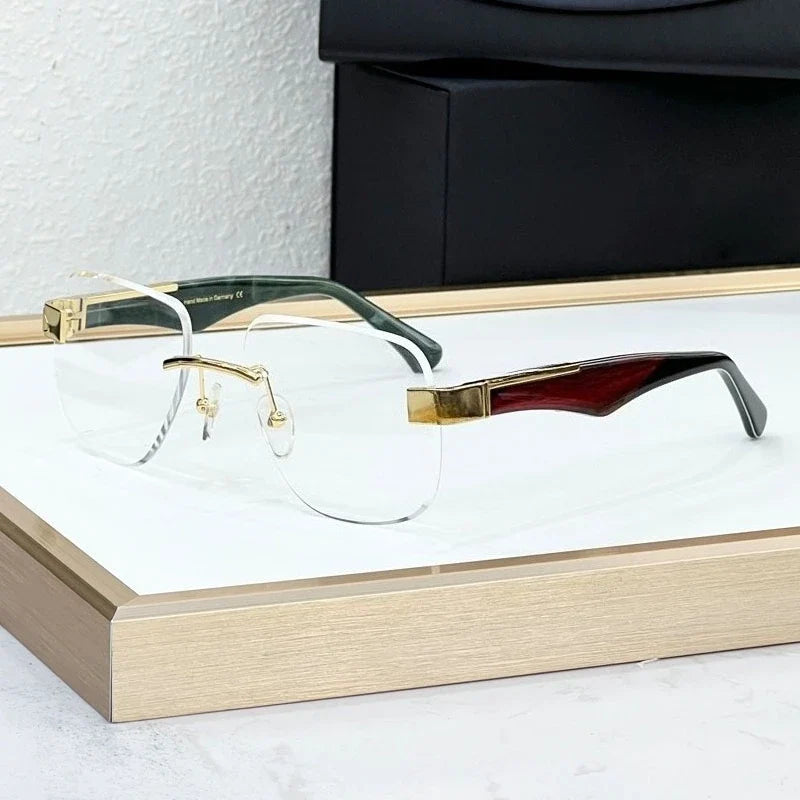 The Magic I Rimless High Street Sunglasses Big Square Germany Trendy Alloy Acetate UV400 Top Quality Outdoor Unisex with Case