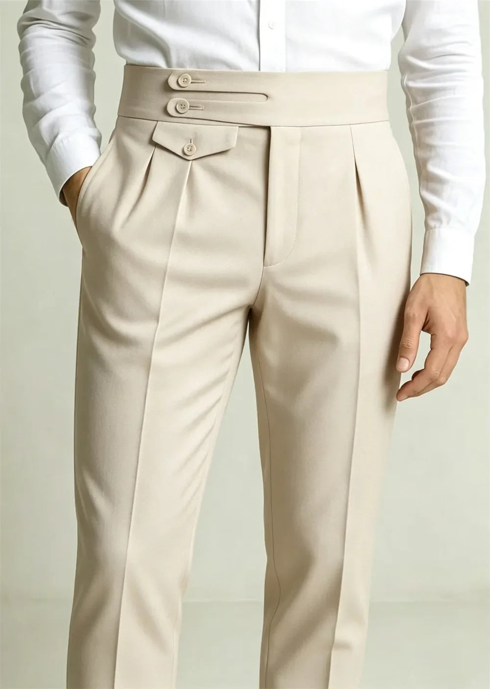 Vintage Men Rust Terracotta Tailored Trousers Retro High Waist Double Button Gurkha Pant Tailor Made