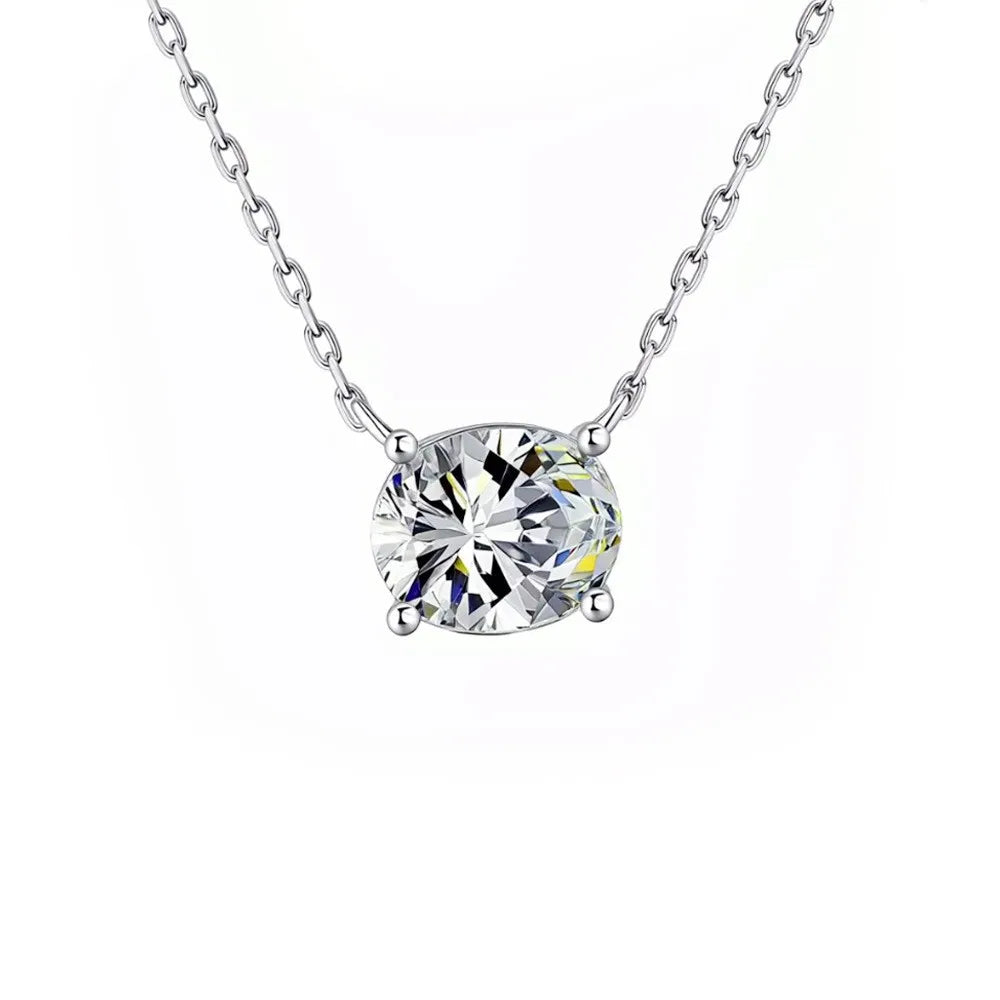 1/2/3carat East West Set Oval Cut Solitaire Moissanite Diamond Pendant Necklaces for Women Adjustable Stackable Neck Chain