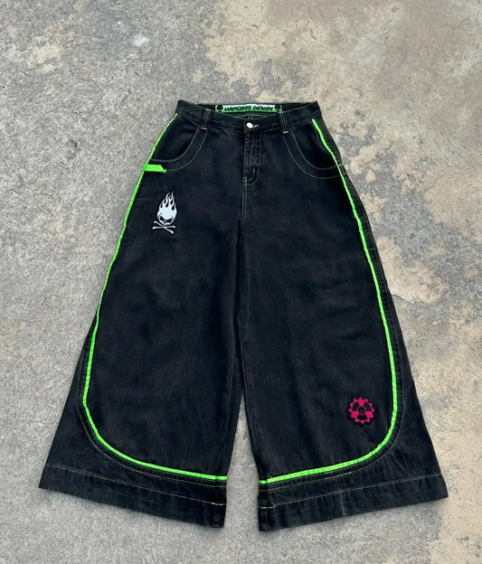 Vintage Men Jeans Gothic High Waist Wide Trouser Harajuku Vapor95 Denim Pants Embroidered Baggy Jeans Streetwear Y2K Jeans