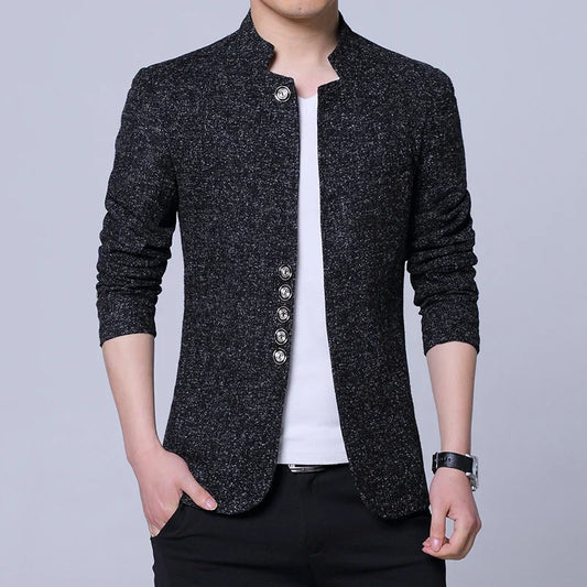 Men's Autumn Winter Casual Slim Fit Plaid Suit Jacket Korean Style Fleece Thickened Coat Large Size Single Breasted Westwear