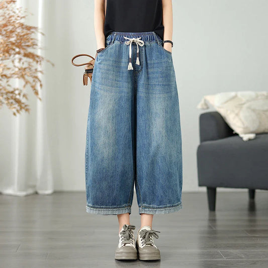Casual High Waist Wide Leg Jeans Women's Loose Fit Slimming Summer Thin Sle Lantern Pants Lyocell Fabric Water Wa