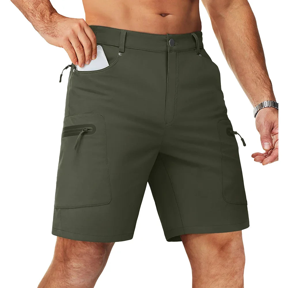 Summer Cargo Shorts Men's Quick Dry Hiking Fishing Shorts Multi-pockets Stretch Waist Casual Shorts Outdoor Male