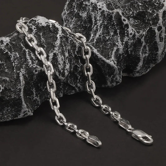 Bracelet chaîne maille trombone 4 mm en argent sterling 925, taillé au diamant, pour homme, chaîne maillons gourmette, simple, hip-hop, mode, bijoux de fête