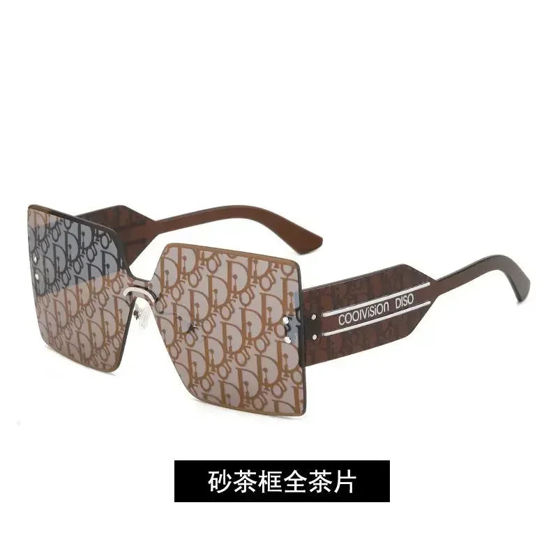 New Fashion Rimless Sunglasses Women Large Frame One Piece Sun Glasses Ladies Luxury Letter Coated Eyewears Gafas De Sol UV400