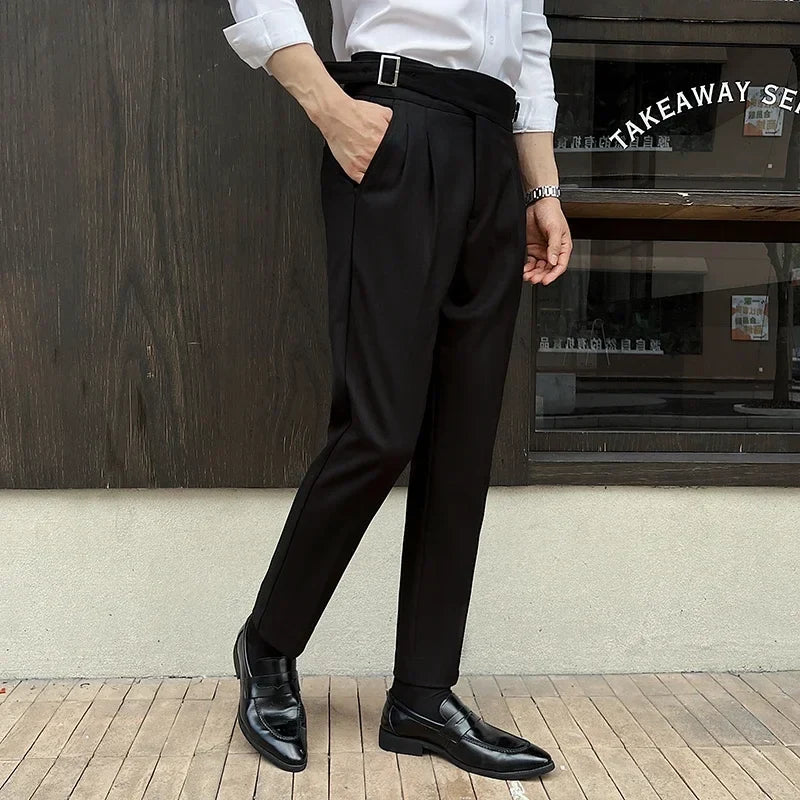 2025 New Naples High Waist Mens Suit Pants Double-Blade Gurkha Chino Slim Fit Trousers Fashion Men Wedding Party Casual Pant