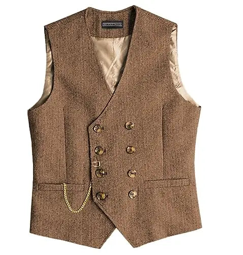 Men Suit Gray Vintage Double Breasted Blend Waistcoat For Wedding Groomsmen Banquet Men Coat