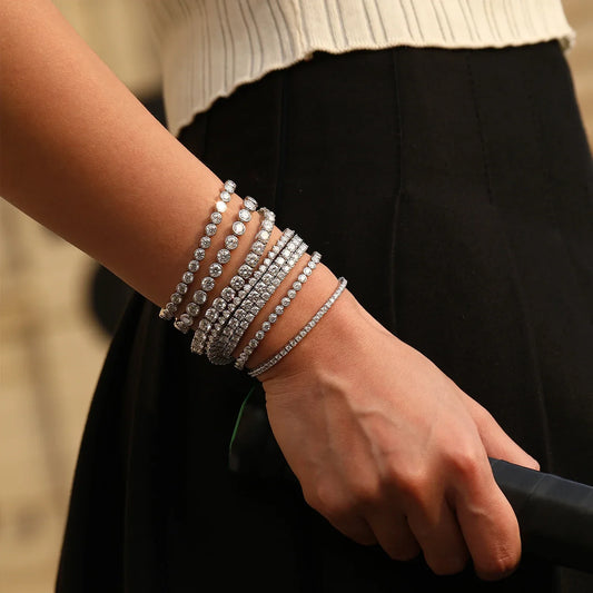 Bracelet de tennis en moissanite D Color VVS1 en argent sterling 925, bracelets classiques simples avec boîte pour femmes et hommes, bijoux raffinés