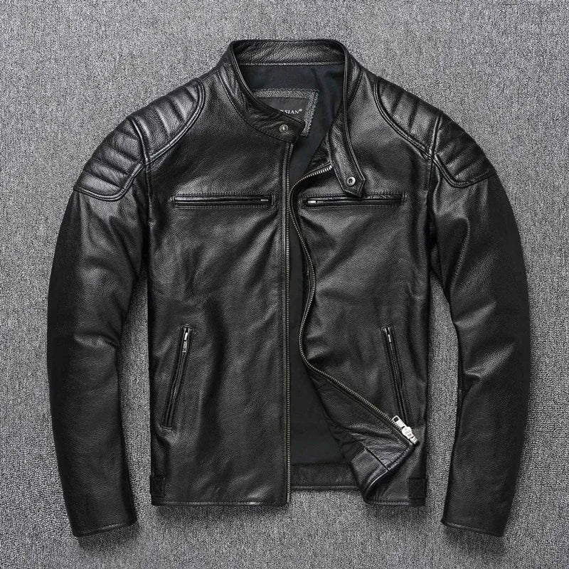 New 100% Cowhide Leather Jacket men Top Layer Clothes Men's Stand Collar Motorcycle Clothes Autumn Winter Plus Size motorcycle