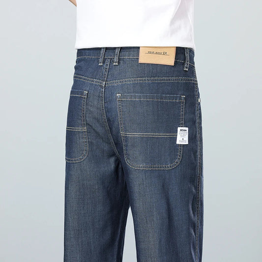 Brand Clothing Summer Lyocell Fabric Stretch Jeans Business Loose Straight Casual Trousers Fashion Versatile Pants Plus Size 40