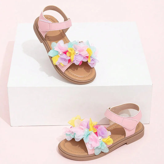 Cute Girls Sandals 2026 New Soft Hook & Loop Beige Kids Princess Shoes Casual Sandals Cute Children Shoes Non-slip