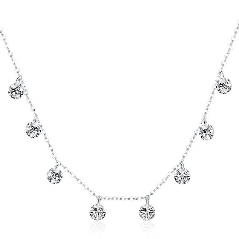 925 Sterling Silver 14K Gold Plated Dainty Chain Choker 5A Cubic Zirconia Pendant Necklace Women Girl Jewelry Gift 16.53”