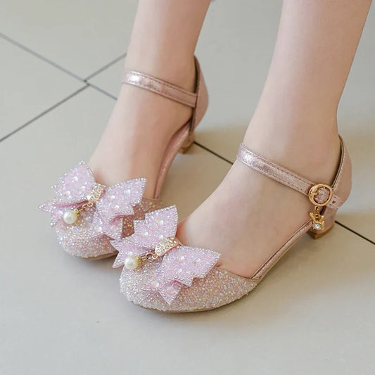 Hot Sale Beaded Kids Elegant Lightweight Banquet with Heeled Shoes Baby Girls Summer Princess Fashion Soft Sequined Sandals