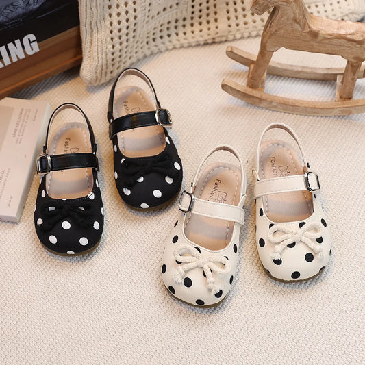 2026 Spring Autumn New Baby Shoes Cute Polka Dot Bow Girls Hollow Children's School Student Loafer Flats