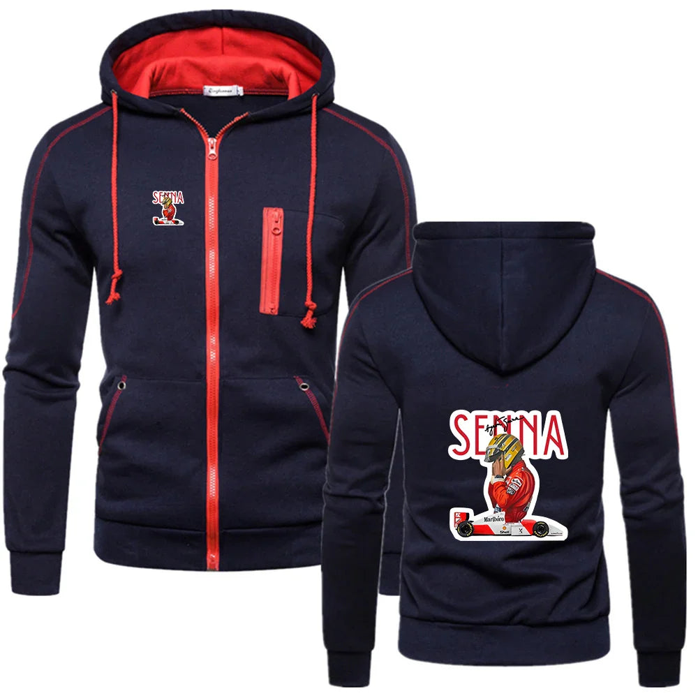 2026 Ayrton Senna Graphic Spring And Autumn Men's New Solid Color Hoodies Fashion Cotton Zipper Warm Street Jacket