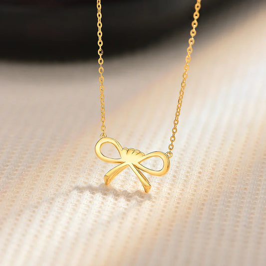 925 Sterling Silver Bowknot Pendant D VVS1 Moissanite Luxury Necklaces for Women Engagement Party Ramadan Gift Jewelry