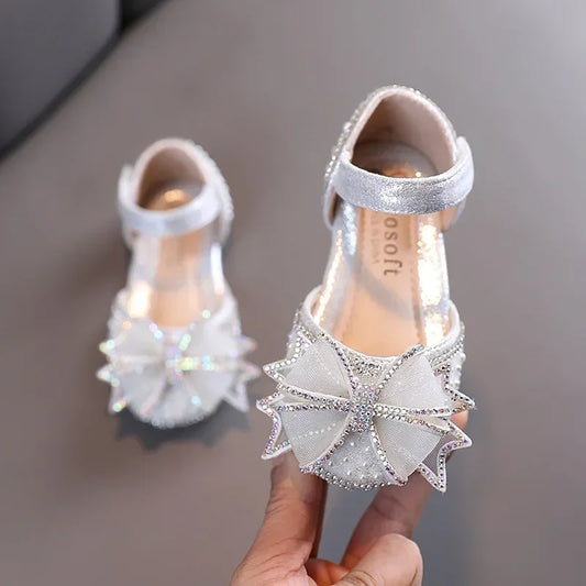 2025 Summer Girls Flat Princess Sandals Fashion Sequins Bow Rhinestone Baby Shoes Kids Shoes For Party Wedding Party Sandals