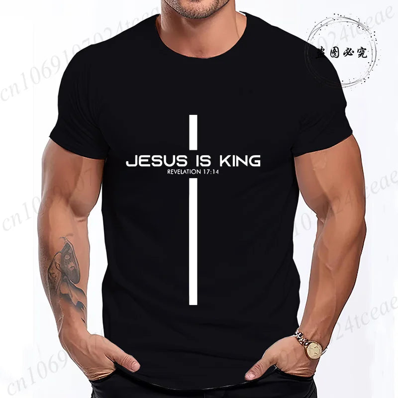 T Shirt for Men Jesus Is King Print Graphic T Shirts Unisex Harajuku Fashion Casual Street Short Sleeve Tee Jesus Is King Tops