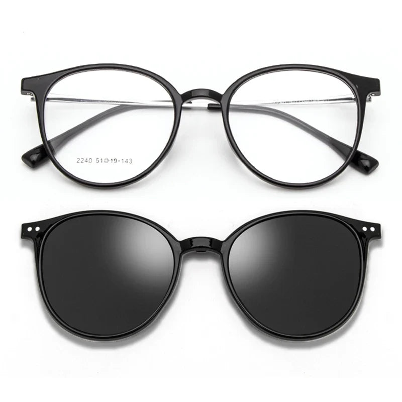 Magnetic Clip On Glasses Women Driving Polarised Round Pink Optical Myopia Eyewear Men Custom Prescription Glasses 2240