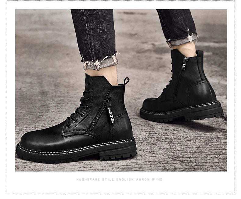Luxury Brand Winter Men Boots With Fur Lace Up Zipper Soft Leather Boots Men Youth Casual Boots Wear-Resistant Men Boots