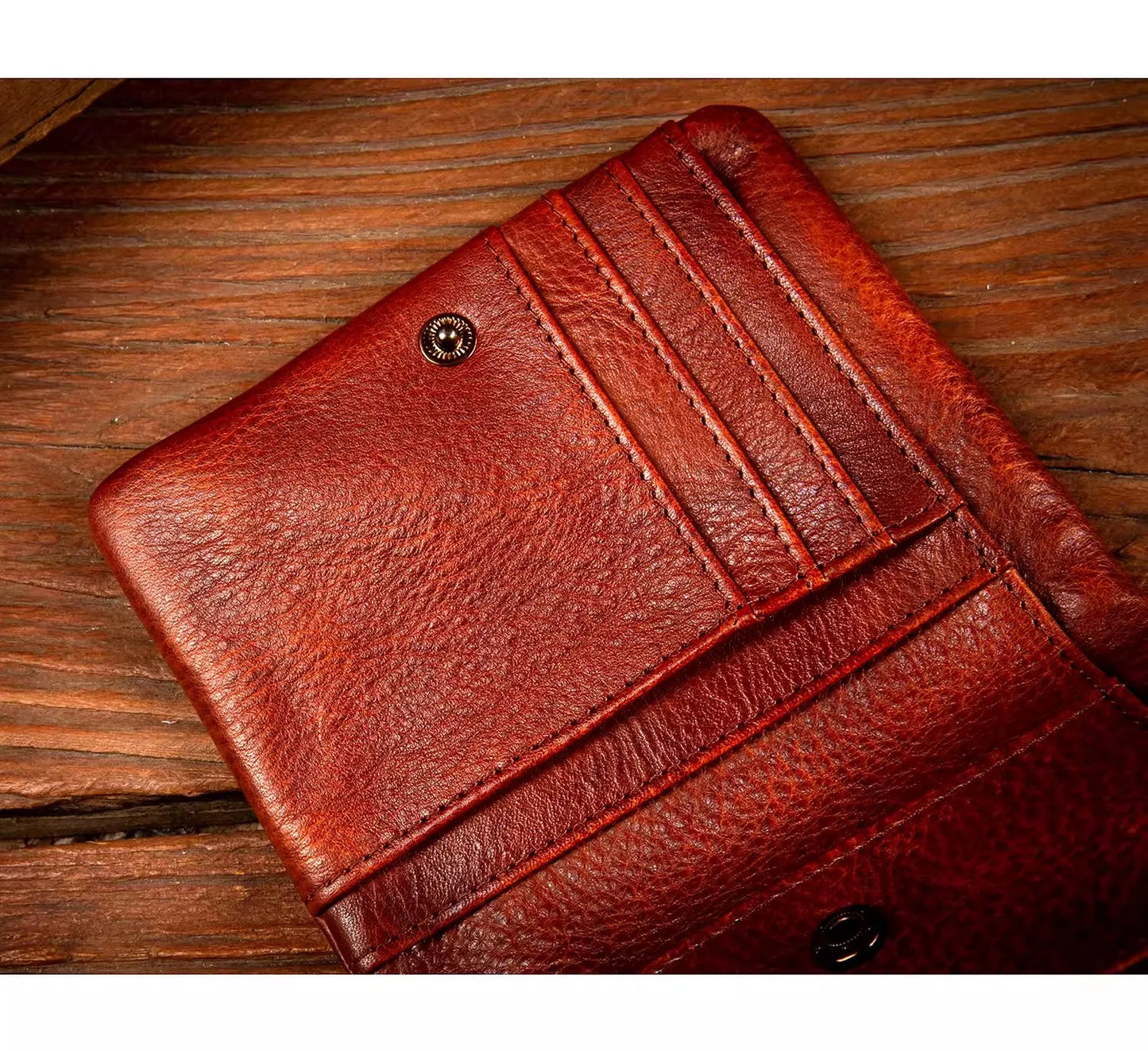 Men's Hand-Rubbed Genuine Leather Short Wallet Top-Grain Vegetable-Tanned Zipper Wallet with Driver's License Card Holder