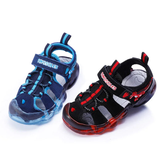 LED Children Sandals Summer Boys Girls Genuine Leather Luminous Sole Light Up 2023 Kids Outdoor Casual Beach Shoes