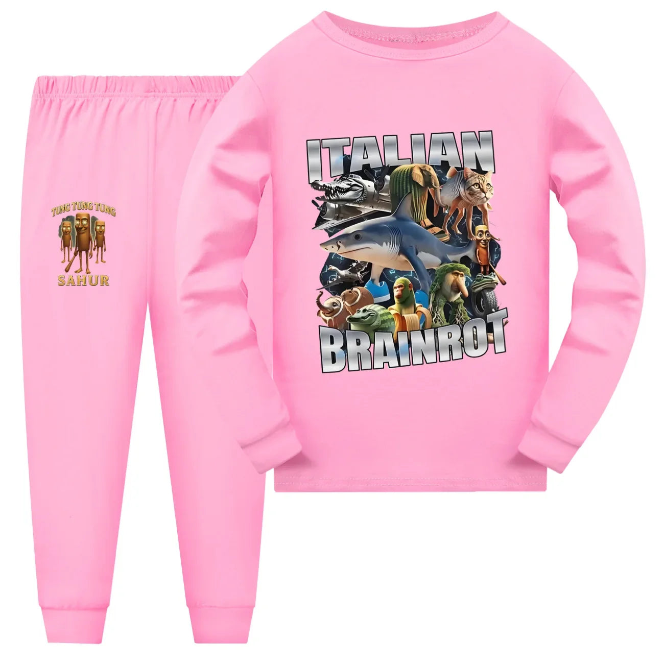 Italian Brainrot Meme Clothes Kids Cartoon Tung Sahur Pajama Sets Boys Long Sleeve Tops Legging 2pcs Set Girls Casual Sleepwear