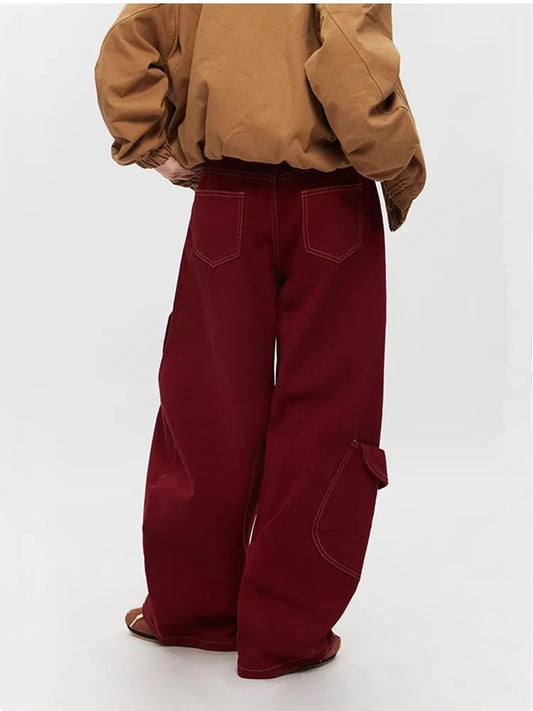 2025 Cyber Y2K Fashion Red Patchwork Baggy Cargo Jeans Pants For Men Designer Clothes Wide Leg Women Denim Trousers Ropa Hombre