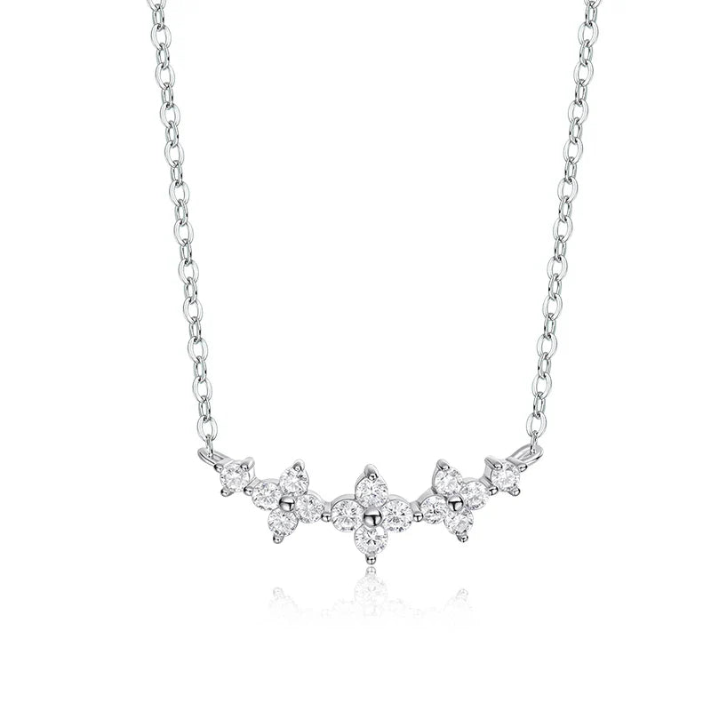 Flowers All Moissanite Necklace Gradient Smile Pendant for Women Girls Birthday Gift Couple Jewelry S925 Sterling Silver