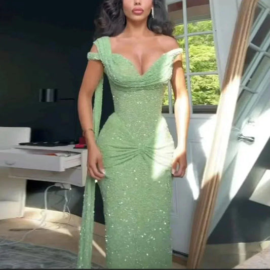 Glitter Sequin Evening Dresses Sweetheart Draped Mermaid Bodycon Dress Exquisite High Quality Prom Party Gowns Women Customized