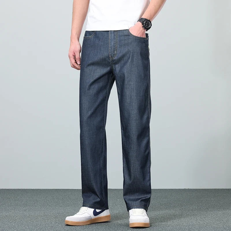High Quality New Summer Lyocell Fabric Stretch Jeans Business Loose Straight Casual Trousers Fashion Pants Plus Size 28-35 40