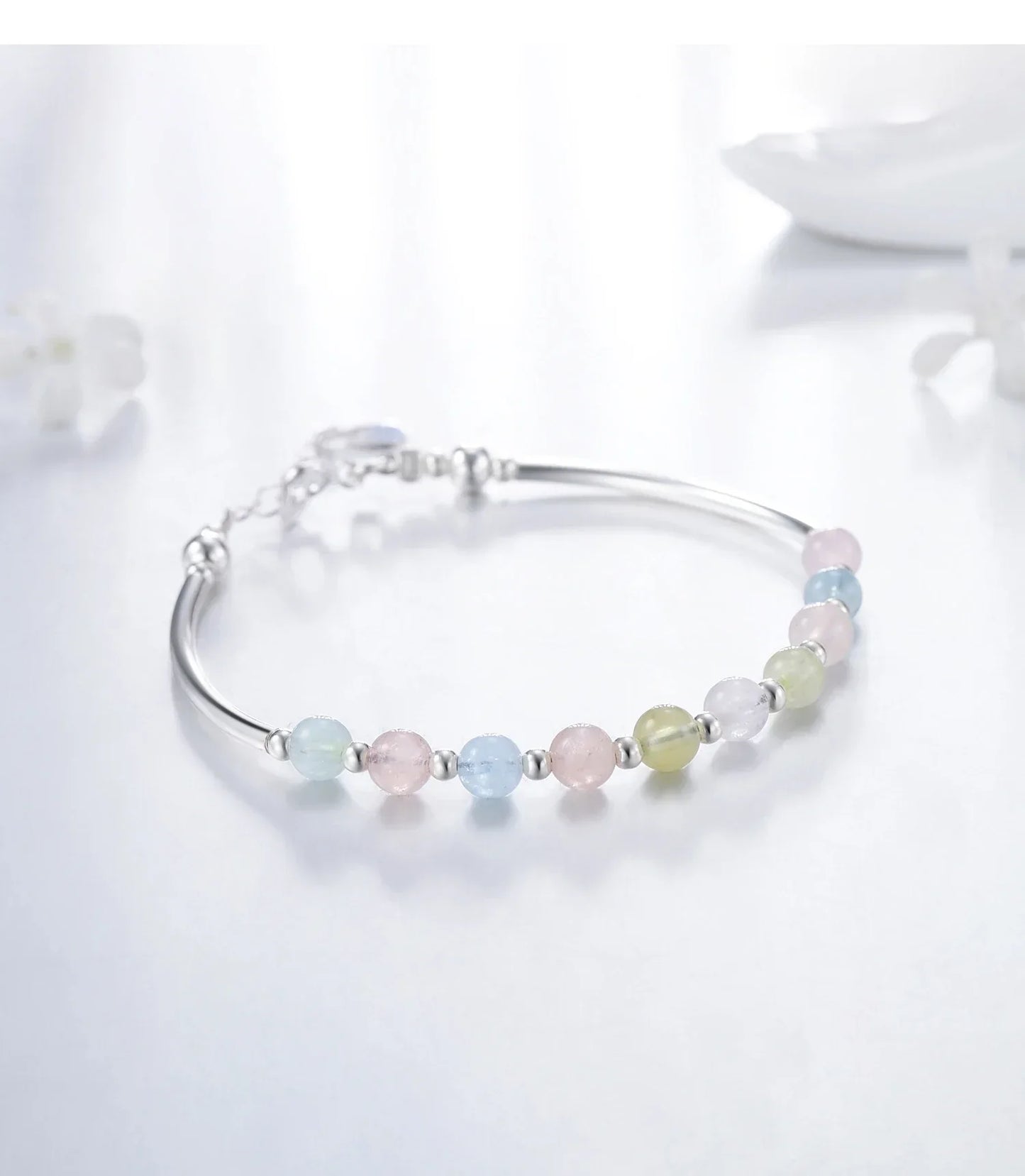 925 Sterling Silver Colorful Beads Crystal Charms Bracelet Fashion New Luxury Bangle Chain For Women Party Jewelry