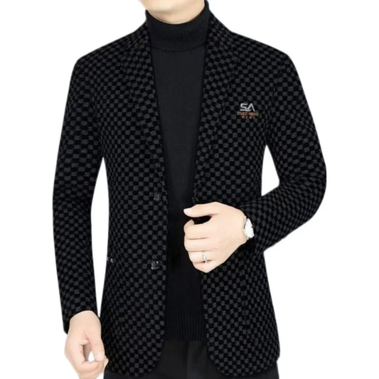 Winter Add Velvet Woolen Suit Jackets Men Thick Warm Wedding Blazers Brand Casual Business Dress Coat Social Office Streetwear
