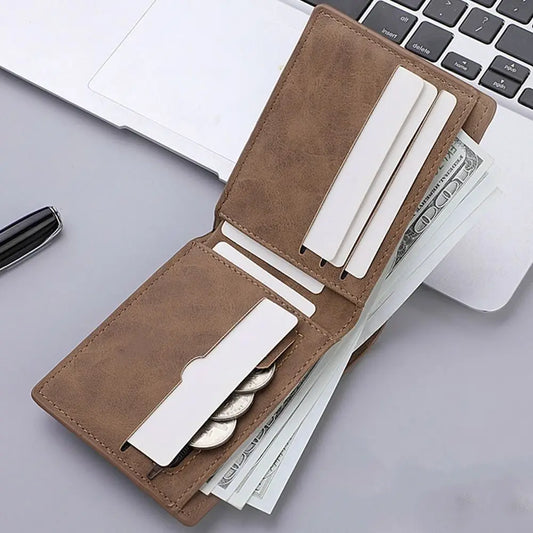Portefeuille en cuir PU pour hommes, à la mode, grande capacité, multi-cartes, porte-cartes, porte-monnaie pliable, portefeuille court léger