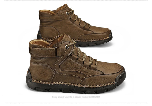 PU Leather Men Boots Winter Warm Outdoor Comfortable Boots Handmade Ankle Boots Business Boots Big Size 38-48