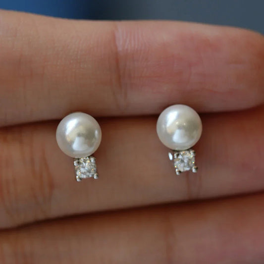with Certificate 3mm Moissanite Diamond Stud Earrings with Pearl 925 Silver Plated 18k Gold Ear Studs for Women Fine Jewelry