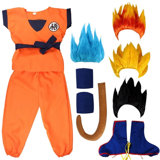 Kids Anime Son Goku Cosplay Costumes Krillin Training Clothes Superhero Outfits with Super Saiyan Wig Comic Con Party Costume