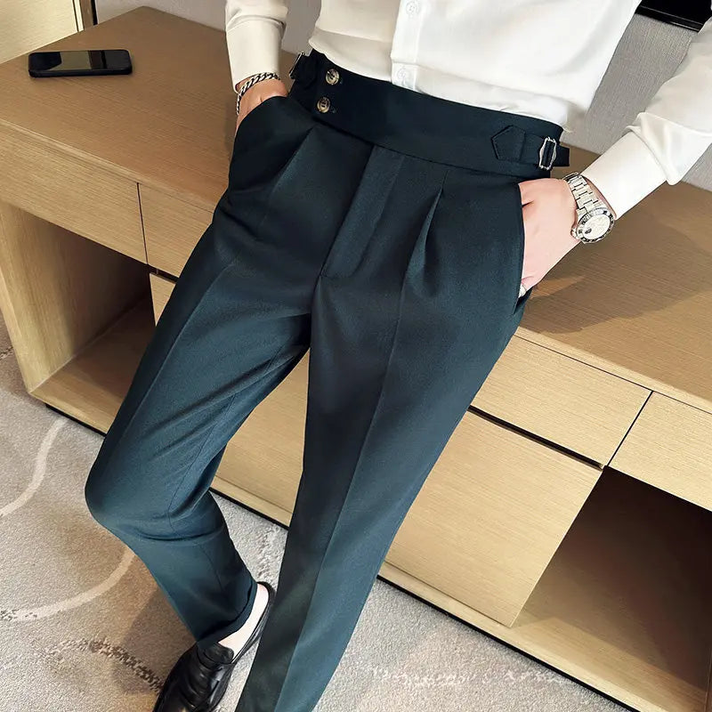 British Style Naples Solid Color High Waist Suit Pants High Quality Men Formal Business Social Party Wedding Casual Trousers