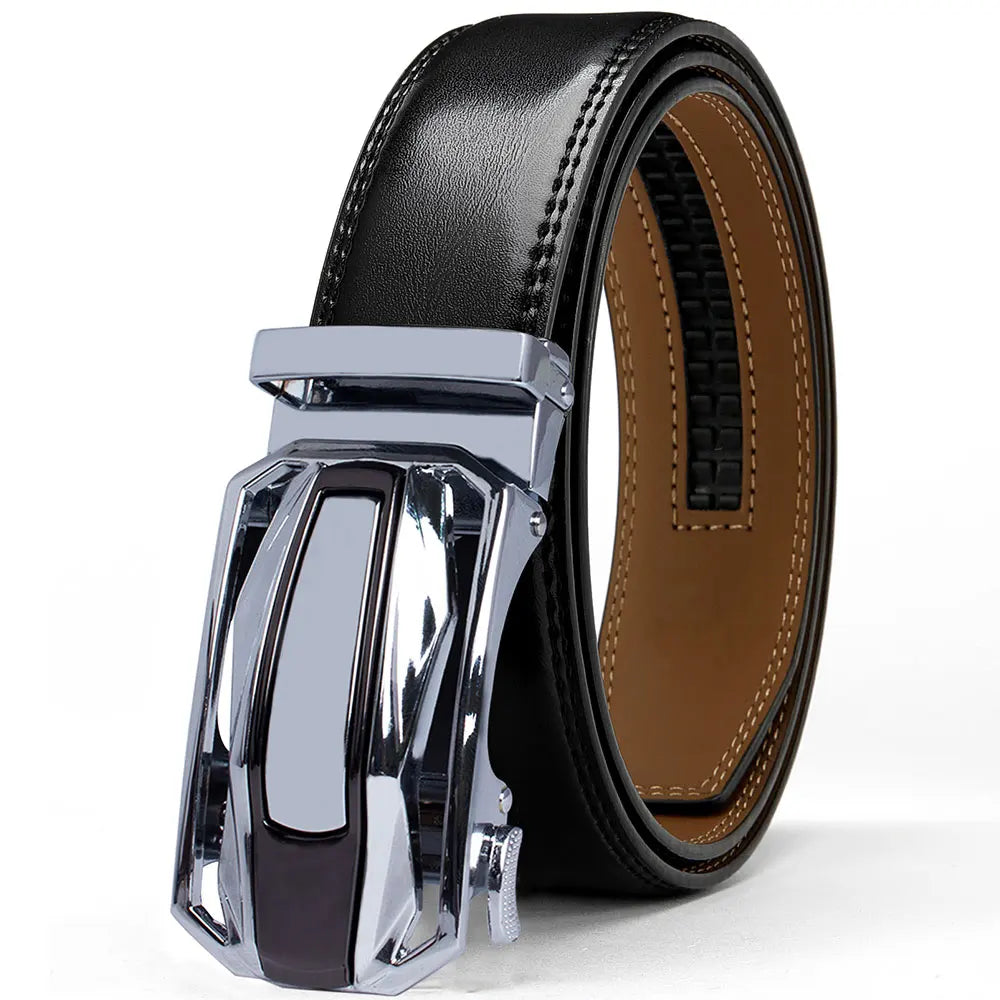 Men Belt High Quality Genuine Leather Belt Metal Alloy Automatic Buckle Brand Luxury Design Waist Belts for Men 150cm Size
