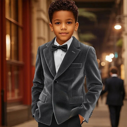 Autumn Velvet Boys Suits 2 Pieces Jacket Pants Piano Performance Outfit Elegant Notched Lapel Kids Suit Set 2-20T