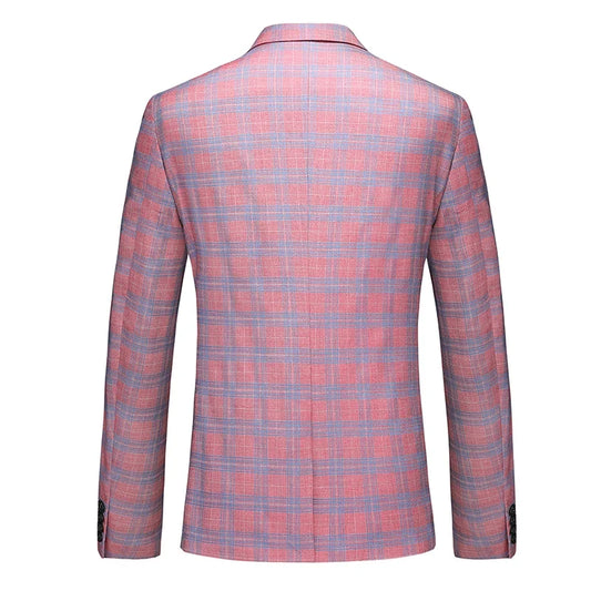 2026 New Men's Pink-Red Striped Suit Jacket, Fashion Slim Plaid Dress Coat, Red Purple Gray Blazers, Asian Size Terno Masculino