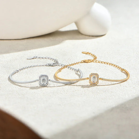 Bracelet en Moissanite taille émeraude éblouissant de luxe, en argent sterling 925, réglable, pour femmes, idéal pour mariage et fiançailles