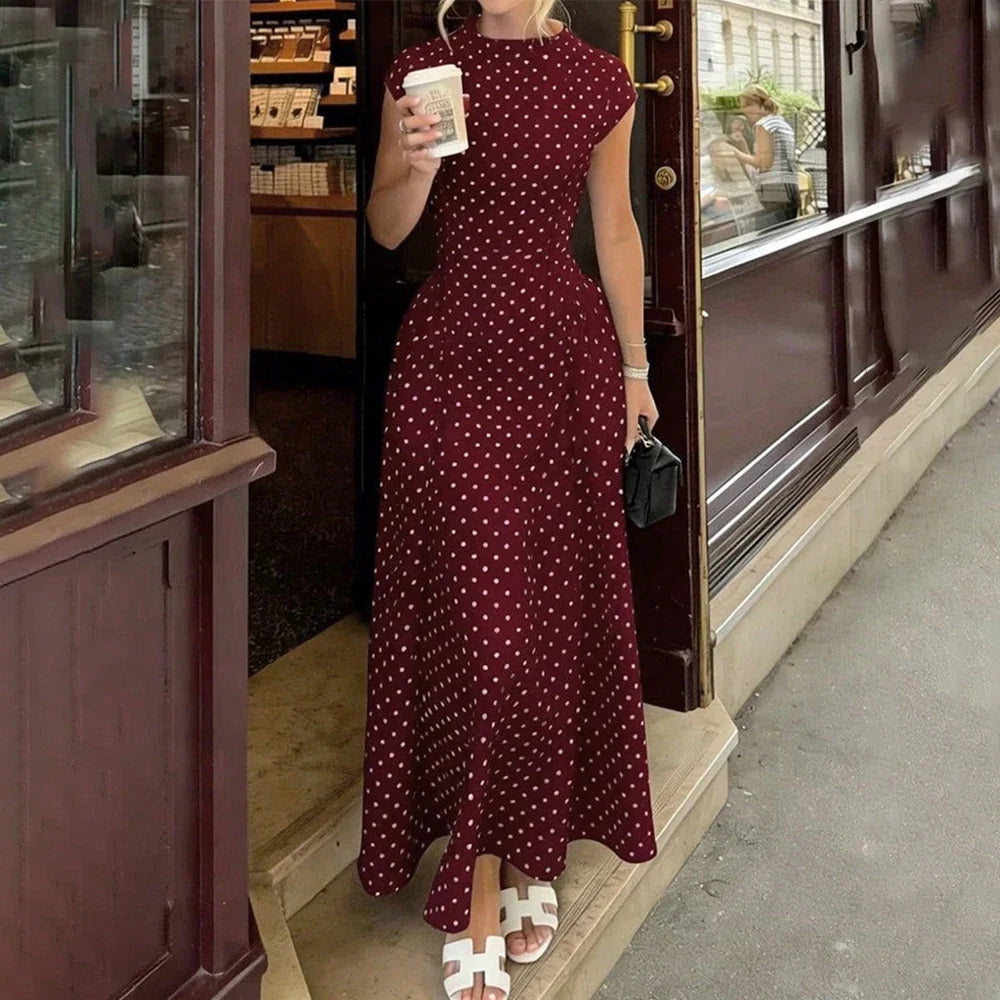 White Polka Dot Long Dress Summer Sexy High-Waisted Vintage Print Sleeveless Dress Casual Party Vacation New Women Dress