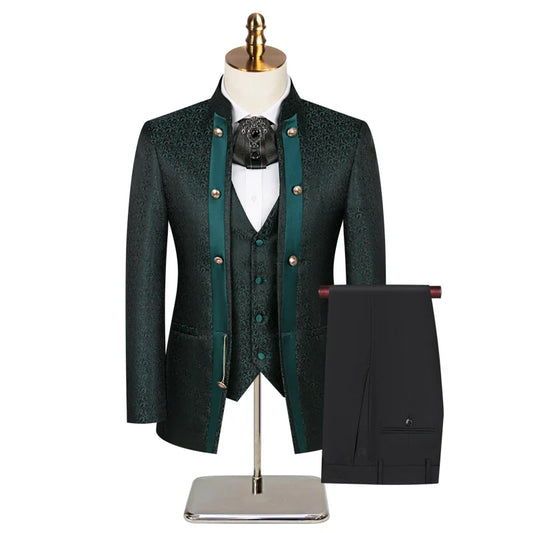2025 New Wedding Host Performance Men's Suit Dress Three-piece Botanical Floral Pattern Blazer for Men with Pants and Vest