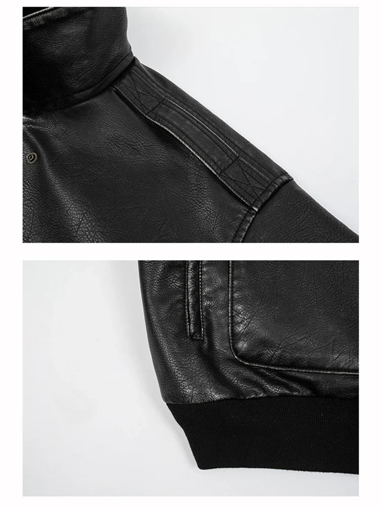 Spring Cool Handsome Oversized Vintage Distressed Black Pu Leather Jacket Men Pockets Luxury Designer Clothes 2024