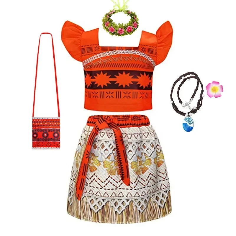 Children Cosplay Dresses Girls Moana Princess Dress for Kid Halloween Maui Vaiana Costume Children Birthday Party Clothes Set