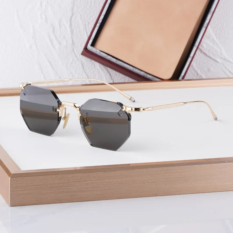 Boundless Light Luxury Sunglasses for Men Women Alloy Irregular Square Handmade Brand Design UV400 Top Quality Rimless with Case